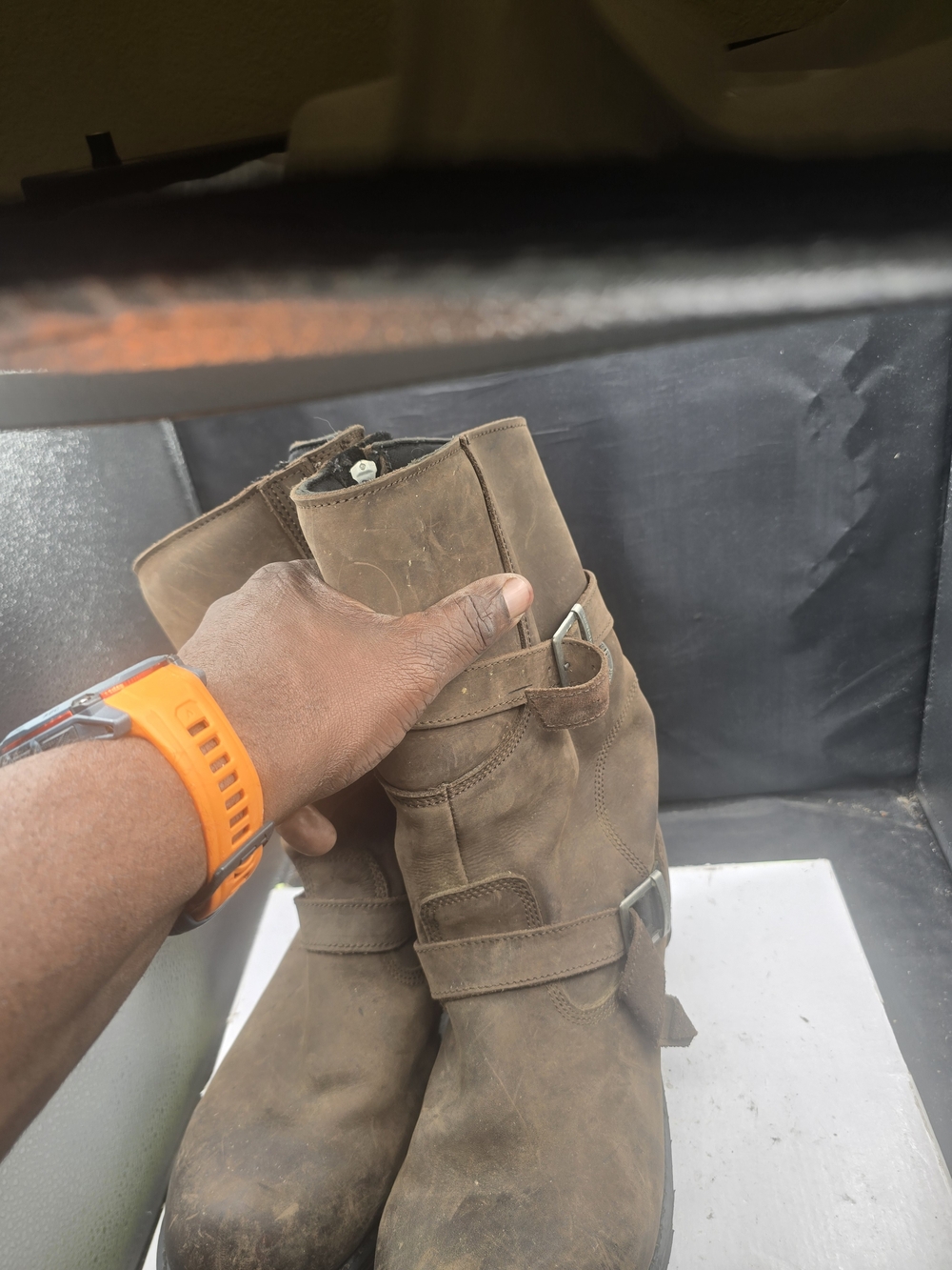 Men's Brown Leather Buck Strap Engineer Boots